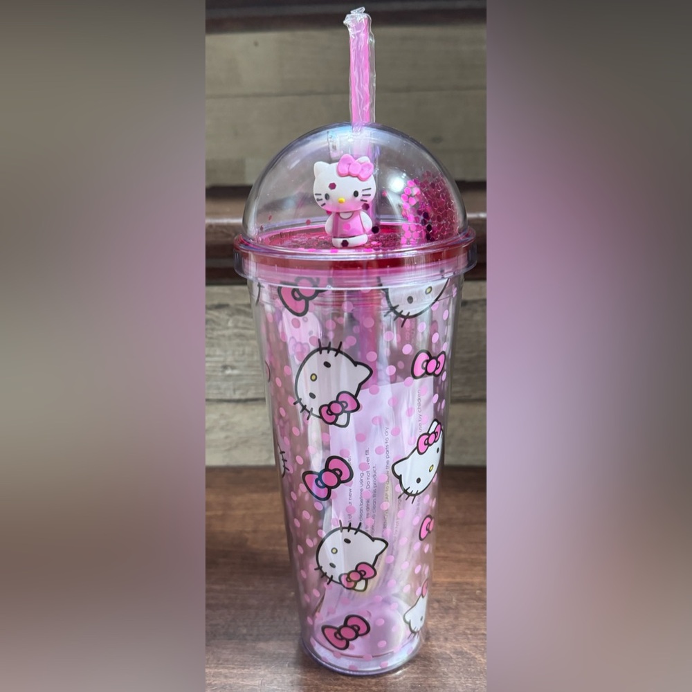 Sanrio Hello Kitty Pink Confetti Plastic 24oz Travel Tumbler with Straw …